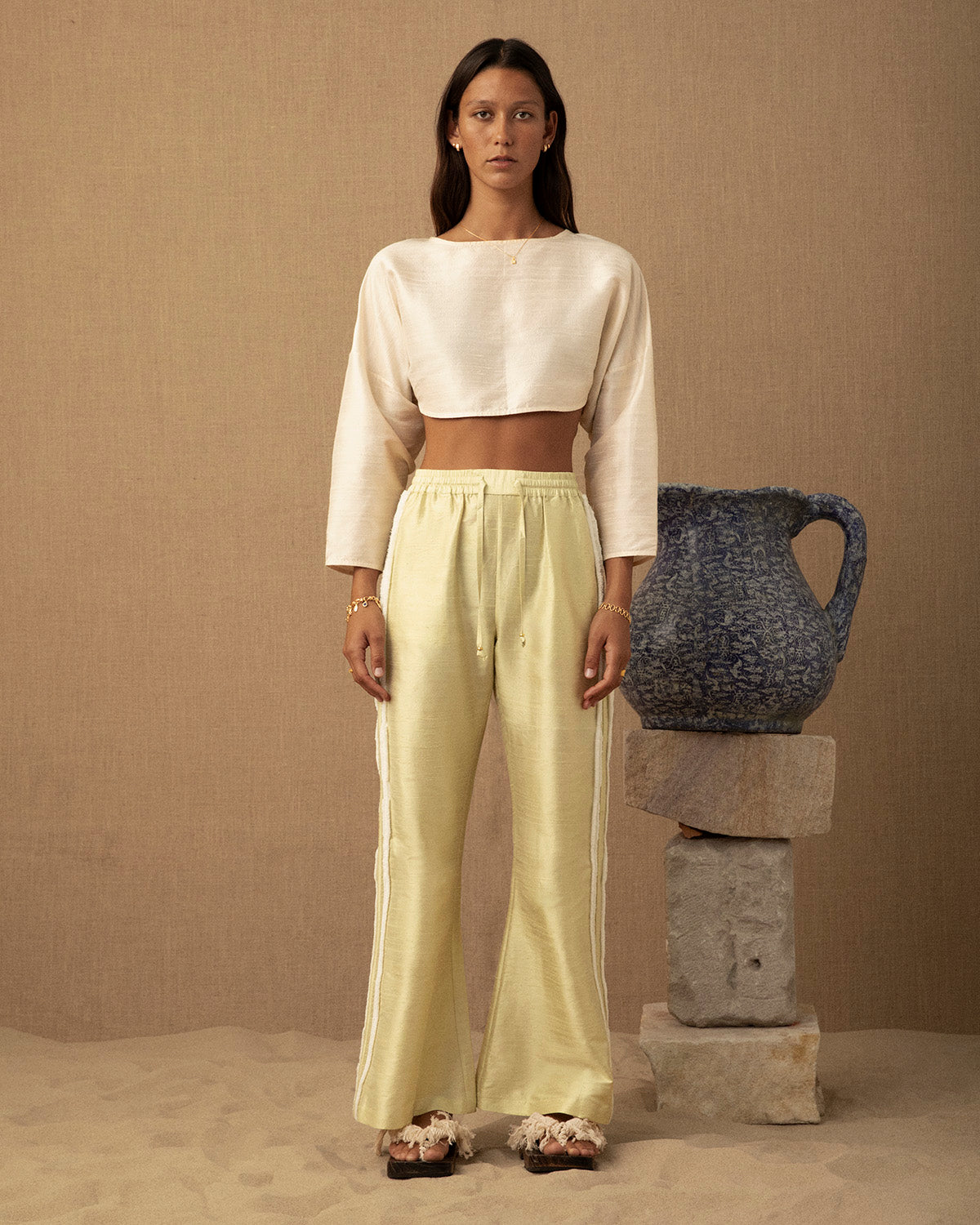Tufted Wave Silk Flare Pant