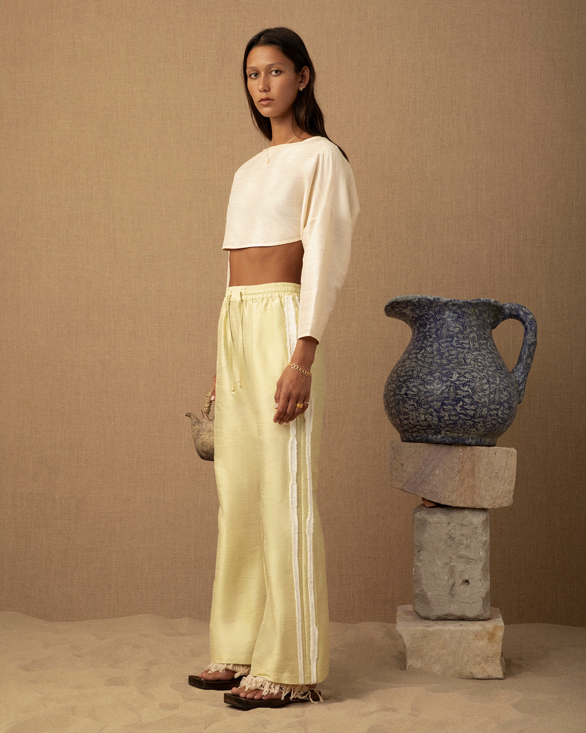 Tufted Wave Silk Flare Pant