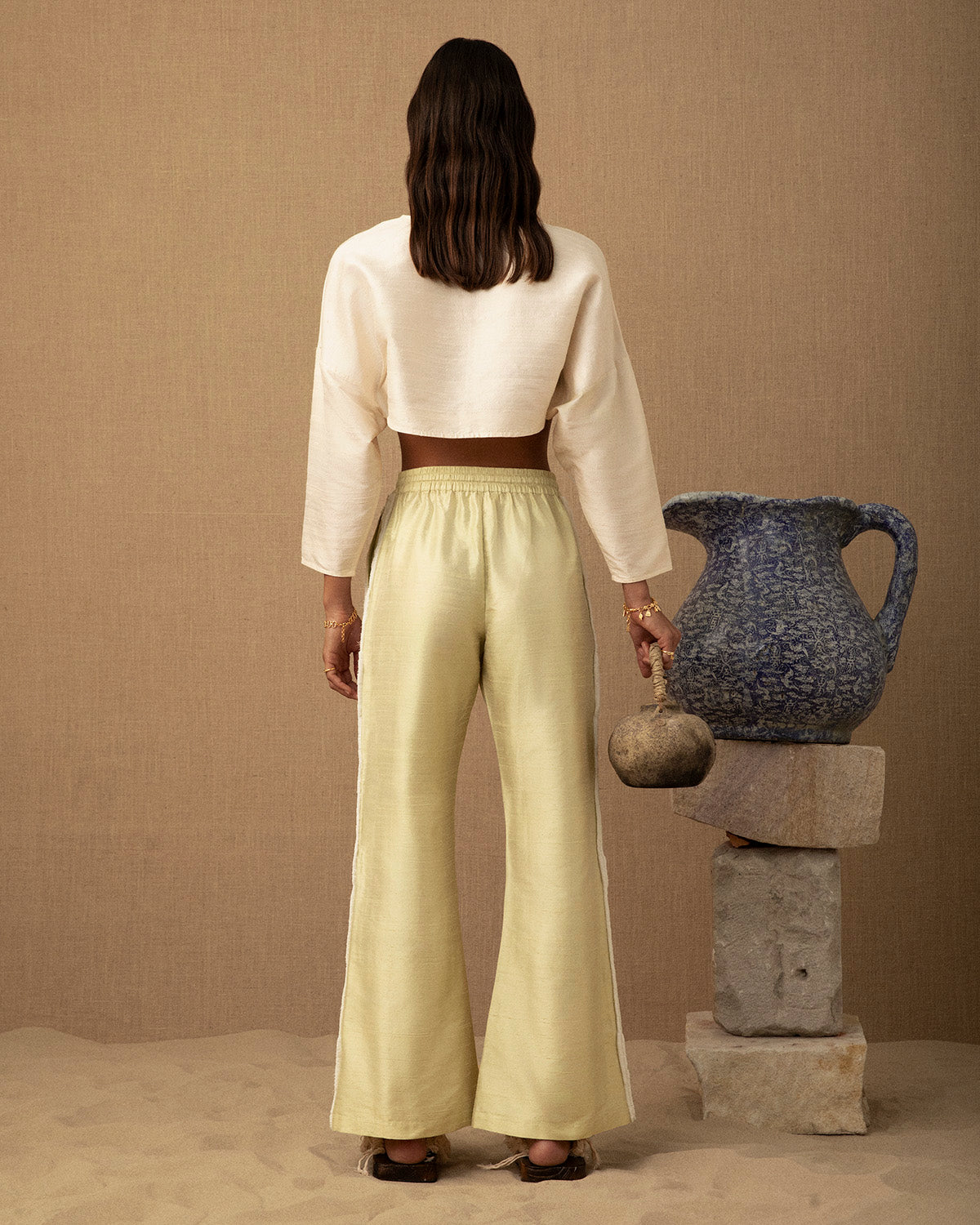 Tufted Wave Silk Flare Pant
