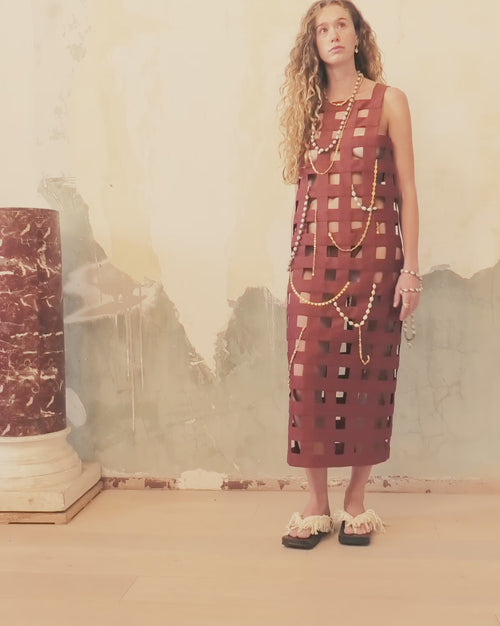 Long Silk Grid Dress